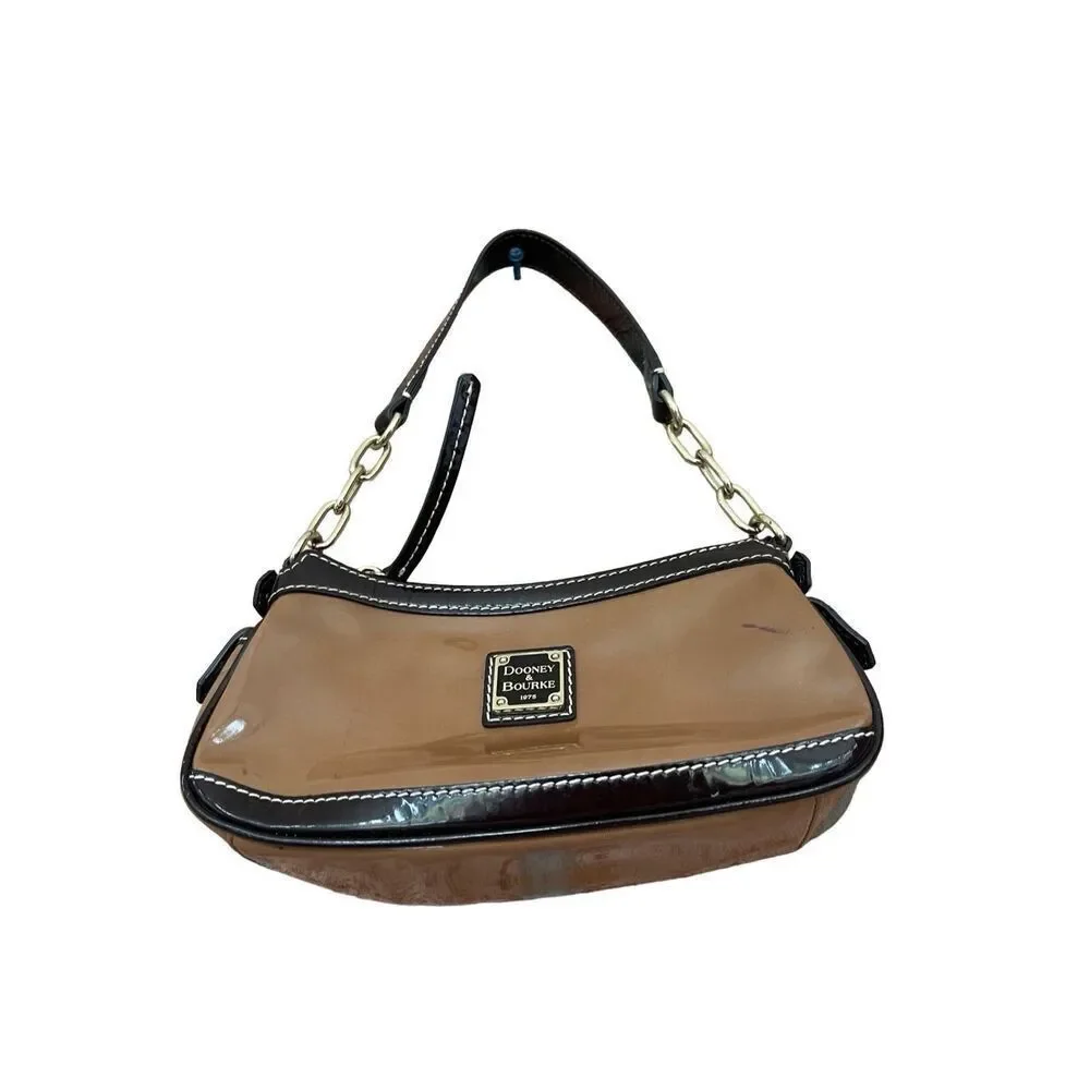 Dooney & Bourke Brown and Black Patent Leather Mini Hobo Bag